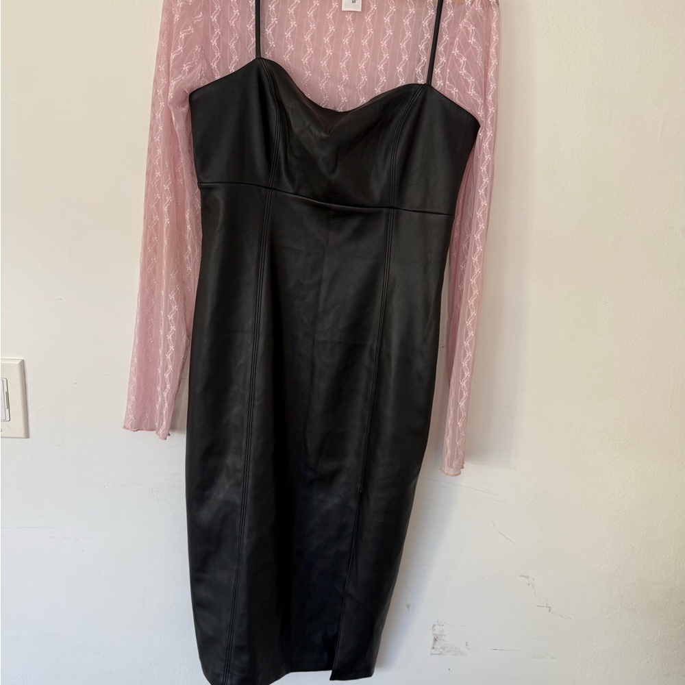 Sold as a set-Elegant Black Dress by Express with Pink Lace Sleeves